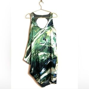 Nicole Miller Assymetrical Flowy Marble Print Dress